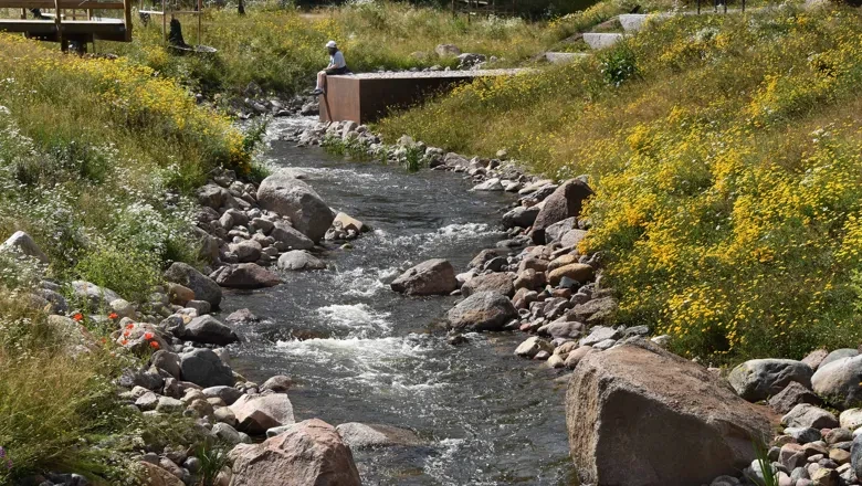 Bäckfåra för fiskar att vandra förbi kraftstationen vid Nykvarnsholmen.