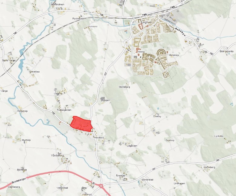 Kartbild med planområdet markerat