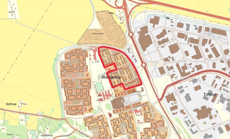 Kartbild med planområdet markerat.