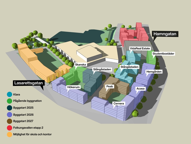 3D karta över Folkungavallen med Tilldelningsområden och byggaktörer utpekade.