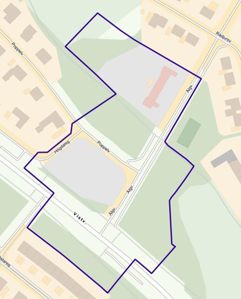 Kartbild med planområdet markerat.