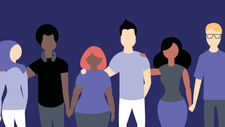 Grupp av människor som håller varandra i handen