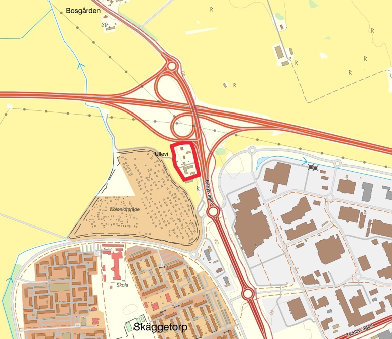 Kartbild med detaljplaneområdet markerat.
